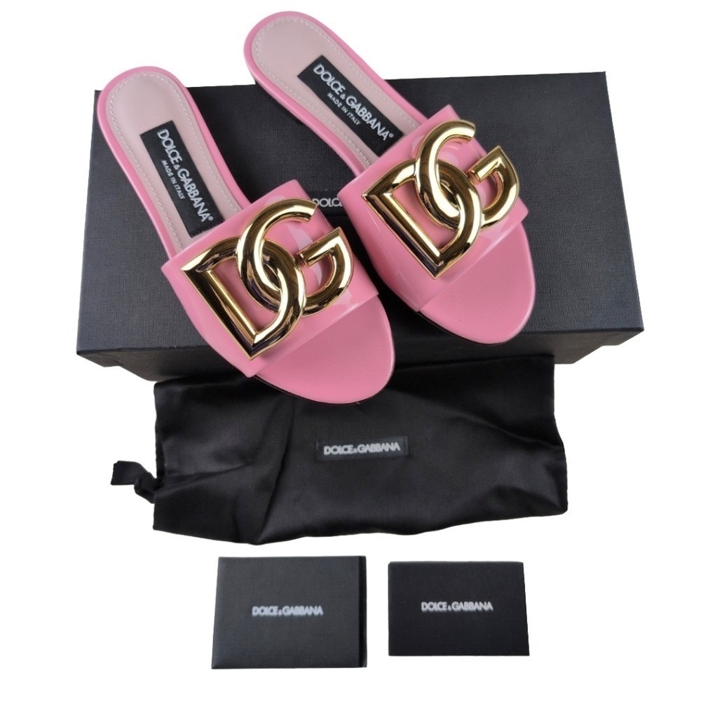 Dolce & Gabbana Pink Slides Gold DG Emblem EU Size 35 US ‎ 4.5 Small Foot Tween